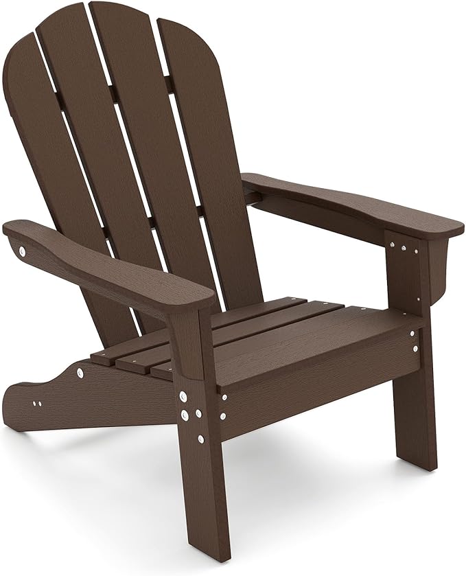 Giantex HDPE Kids Adirondack Chair - All-Weather Lawn Toddler Chair with Ergonomic Design, Children’s Outdoor Chair for Toddlers Ages 3-8, Kid’s Patio Furniture for Deck, Garden (1, Brown)