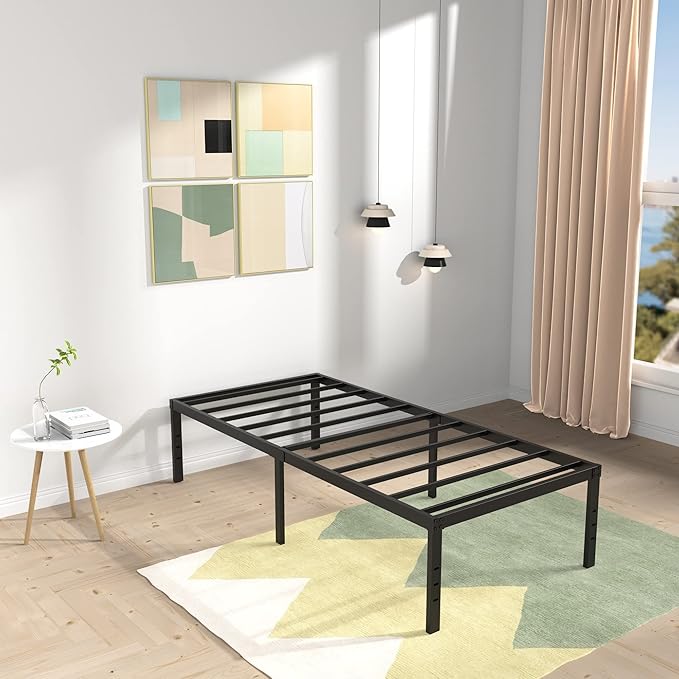 18 Inch Twin XL Bed Frame Heavy Duty No Box Spring Needed Metal Platform with Maximum Storage, Easy to Assembly, Noise Free, Black