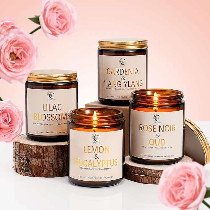 Rose Scented Candles for Women, Birthday Candles for Her Stress Relifef Aromatherapy Spa Candle Soy Wax Long Lasting Bath Relaxing Candles, Halloween Chirtmas Birthday New Job Gifts for Women Mother