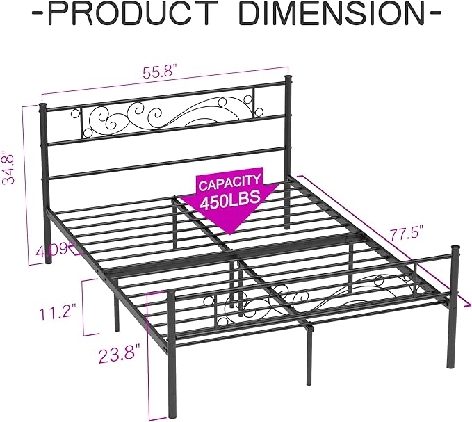 Weehom Full Size Platform Bed with Unique Flower Design Mattress Foundation Strong Metal Slats Support,Easy Assembly Black