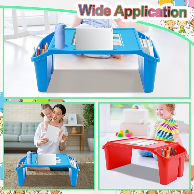 Set of 4 Kids Lap Desk Tray, Portable Activity Table, Plastic, Stackable for Drawing, Writing, Eating, Classroom, 21.65" L x 11.8" W x8.46 H, Multicolor