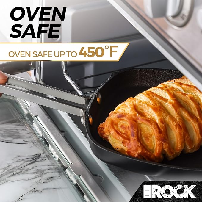 THE ROCK Single Serve Nonstick Pots and Pans Set, 6pc Portion Control Cookware Set with Rock.Tec, Scratch/Stain/Crack Proof, Oven & Dishwasher Safe, Perfect for Dorm, Camping & Small Kitchens, Black