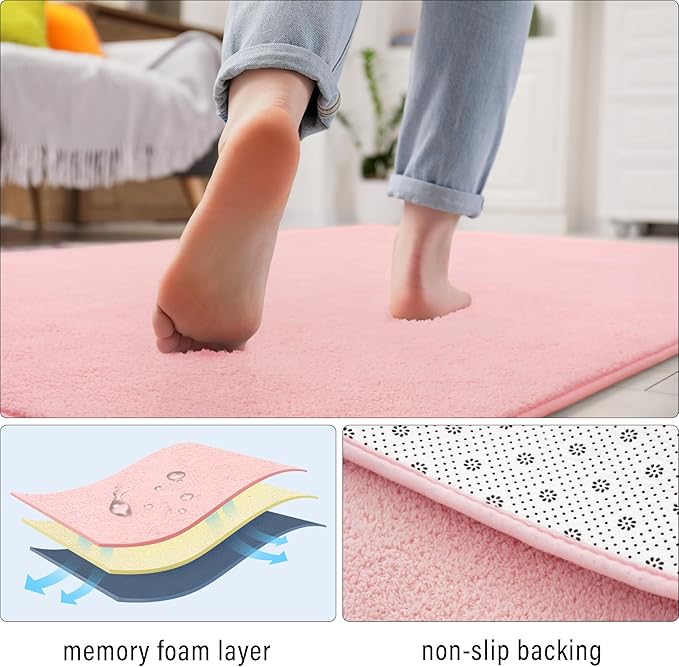 Soft Rugs for Living Room 5x7 Pink, Minimalist Area Rug for Bedroom Nursery Dining Table Dorm, Throw Rugs for Girls Kids Room Indoor Floor Carpets