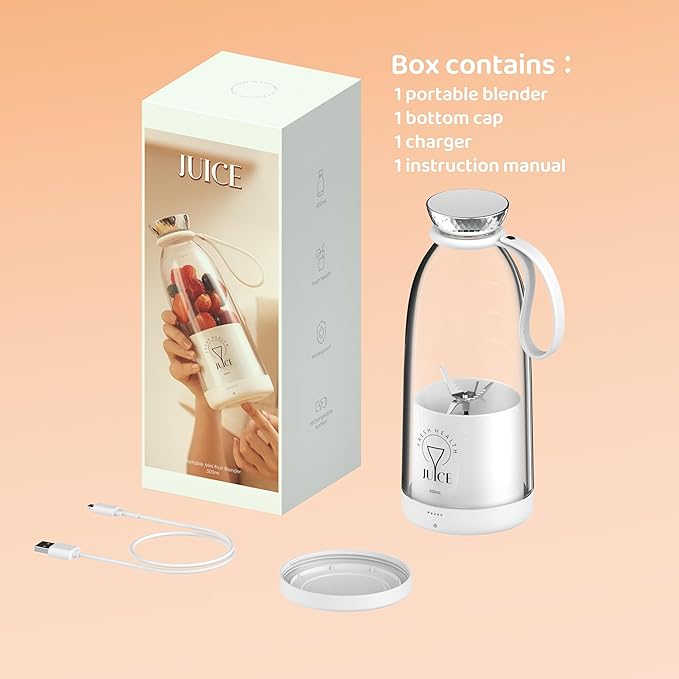 Portable Blender, Personal Smoothie Maker with 6 Blades, Rechargeable Mini Juicer Cup, 17 oz with Travel Lid for Outdoors, Camping, Office, Kitchen (Black)