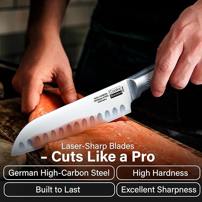 Cooks Standard Kitchen Knife Set with Block 6-Piece, Stainless Steel Forge High Carbon German Blade with Expandable Bamboo Storage Block for Extra Slots, Silver