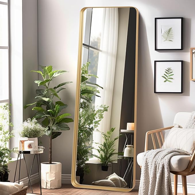 Rectangle Mirror Full Length 21" x 64" Large Floor Mirror Gold Metal Frame Wall Mounted Hanging Mirror for Home Decor Leaning Wall Full Body Dressing Mirror for Closet Bathroom Bedroom
