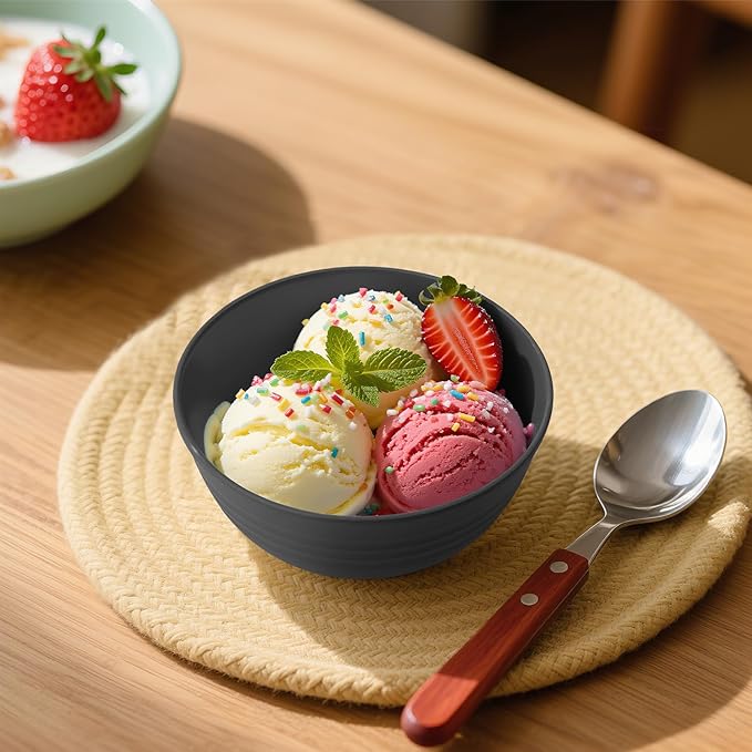 Handy Wheat Straw Bowls Set of 6,Unbreakable Ice-Cream Bowls Sets for Kids,10oz Small Dessert Bowls for Kitchen,Camping and RV.Black Series