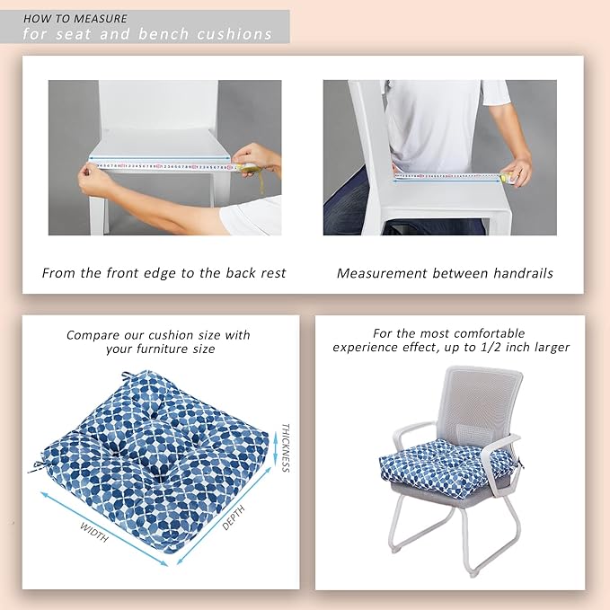 JMGBird Outdoor Chair Cushions, Pack of 2 Patio Seat/Back Cushions 19" x 19" with Ties for Patio Furniture Chairs Home Garden Decoration (Blue Black with Plaid)