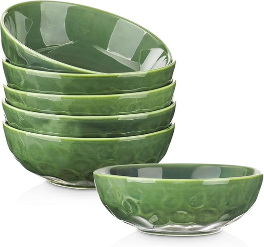 vicrays Ceramic Pasta Bowls Set, 32 Ounce Soup Bowls, Large Salad Bowls, Chip Resistant, Dishwasher Microwave Safe, Fluted stoneware Bowls for Kitchen, Serving Bowls, Set of 6 (Green)