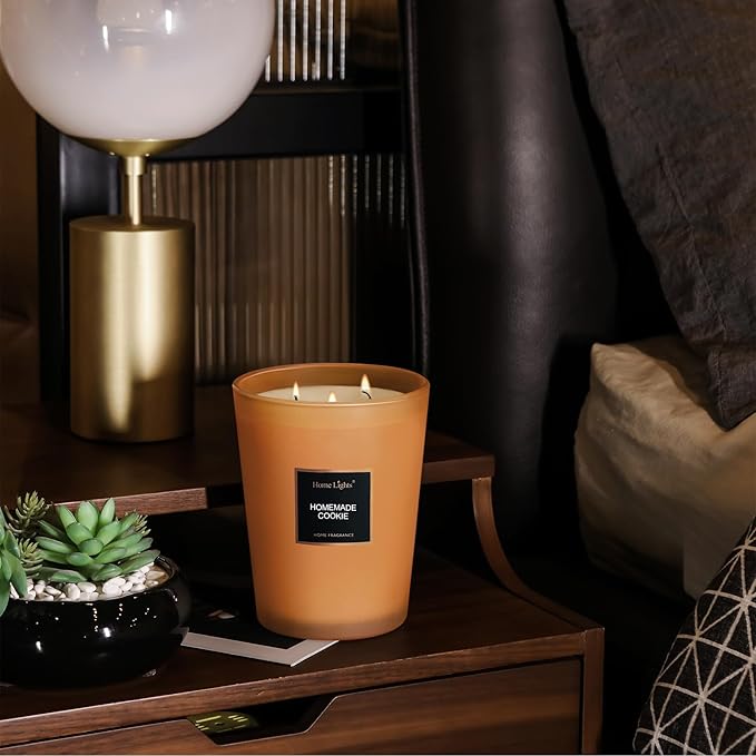 HomeLights Scented Candles, Large Jar Aromatherapy, Natural Soy Wax, 130 Hours Long Burning Gift, Homemade Cookie