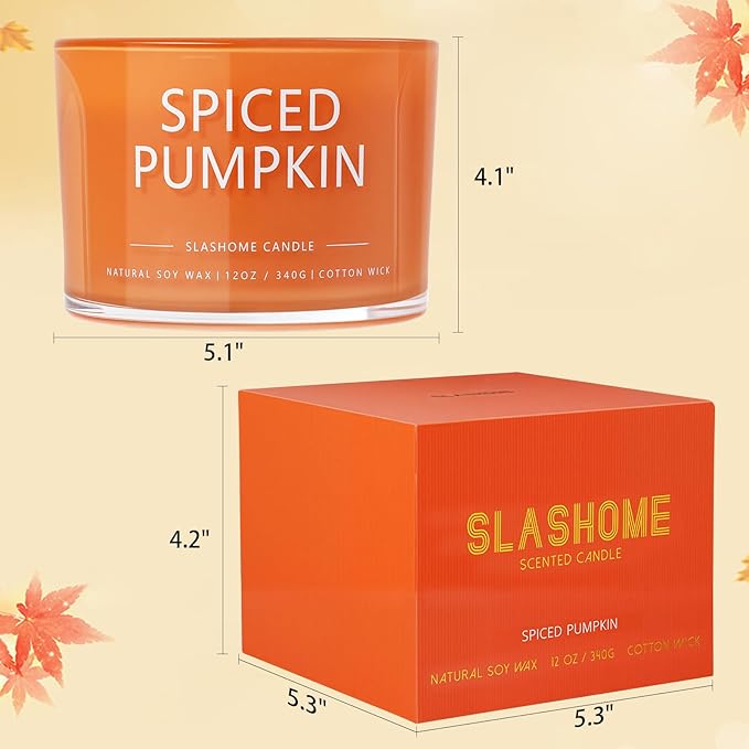 Pumpkin Spice Fall Candle, Large 3 Wick 12oz Luxury Candle, Elegant Autumn Gift for Women & Men, 60+ Hour Burn Time & Non-Toxic, Cozy Fall & Halloween Home Decor