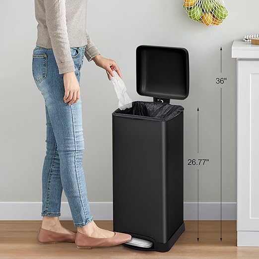 30 Liter/8 Gallon Kitchen Trash Can, Fingerprint-Proof Stainless Steel Garbage Can with Soft Close Lid, Foot Pedal, Removable Inner Bucket for Home, Office, Bedroom, Bathroom, Black