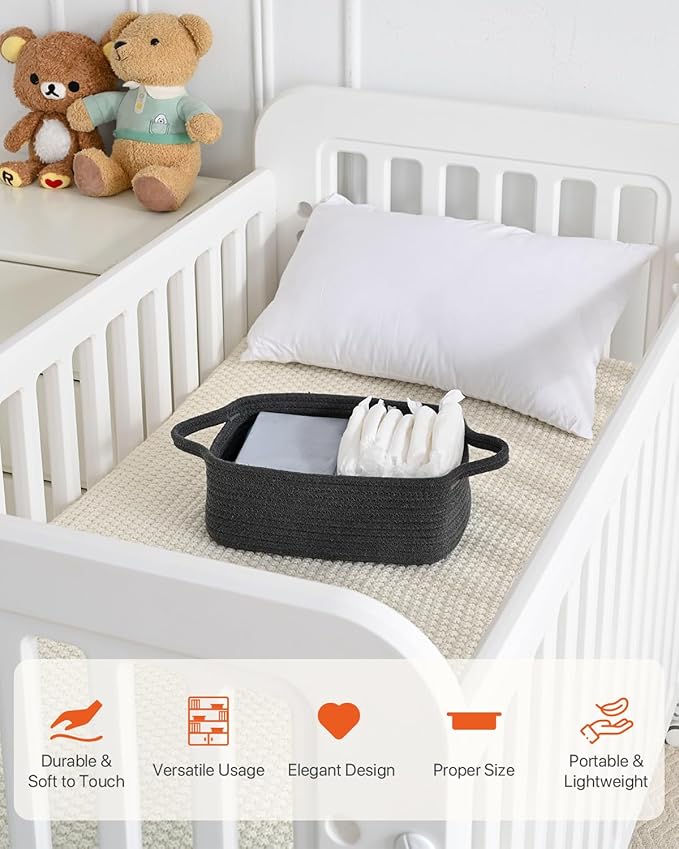 KALLAX Small Woven Basket, 12 x 8 x 4.5 Inches, Small Storage Baskets for Organizing, Gift Baskets Empty, Cute Rope Shelf Closet Storage Bins for Shelves, Dog Toy Basket, 3 Packs, Dark Grey
