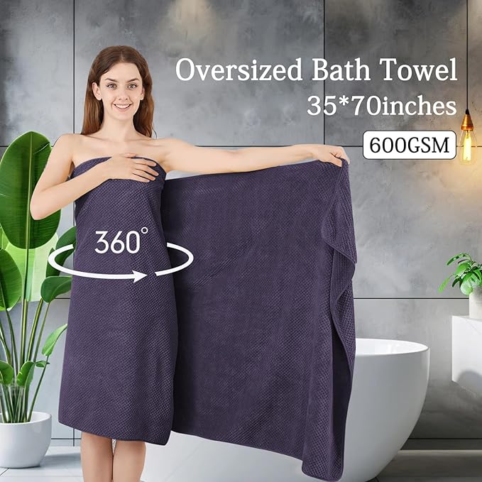 Extra Large Bath Towels Set 35x70 Inches - Purple Luxury 600 GSM Oversized Bath Sheet Towel,Ultra Soft Microfiber - Quick Dry,Highly Absorbent Shower Towels Spa Hotel Bathroom Towel Set (4-Pack)