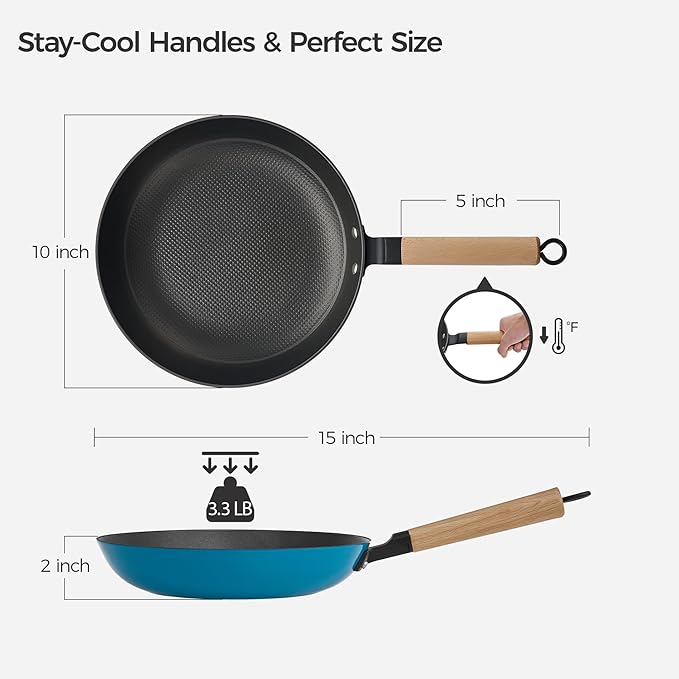 YUTANN Nonstick Frying Pan 10 inch, Ceramic Cast Iron Skillet, Lightweight Pre-seasoned Cast Iron Pan with Detachable Handle, Dishwasher & Oven Safe, Free of PFAS and PFOA