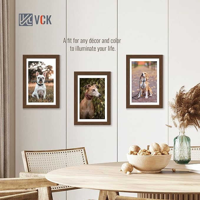 VCK 11x17 Picture Frame Set of 4 - Brown, Gallery-Quality Wood Poster Frames, 1.1-Inch Wide Border, Polished Plexiglass, Vertical or Horizontal Wall Display for Photo/Art/Prints, Brown