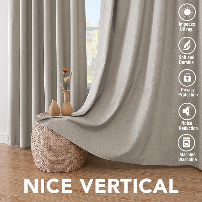 H.VERSAILTEX Primitive Linen Curtains 100% Blackout Curtain Drapes Burlap Fabric Curtains with White Thermal Insulated Liner, Grommet Top Drapes Living Room/Bedroom (2 Panels, 42 x 84 Inch, Stone)