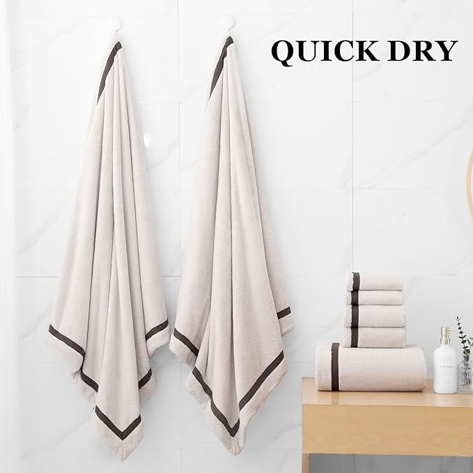 Bath Towel Set,Premium Microfiber Bathroom Towel-2 Extra Large Bath Sheets,2 Hand,2 Washcloths,Super Soft Highly Absorbent Luxury Shower Towels(Cream, 6Piece)