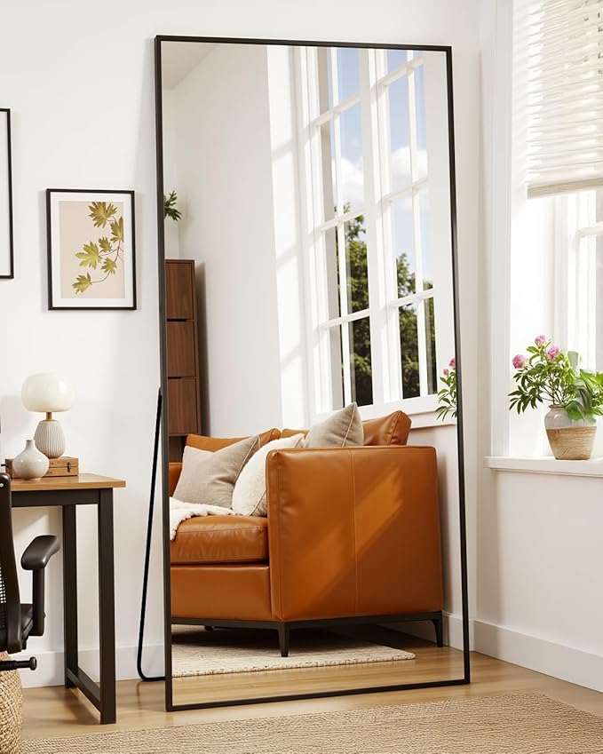 Suidia Full Length Mirror, 71"x28" Floor Standing Mirror Freestanding, Full Body Mirrors with Stand for Bedroom, Hanging Mounted for Living Room Cloakroom, Black, Rectangular Style