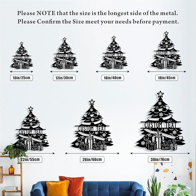 Personalized Christmas Tree Metal Sign, Custom Signs Outdoor Metal Wall Decor, Merry Christmas Tree Signs Wall Decoration for Home Living Room, Bedroom, Office, Garden, Porch