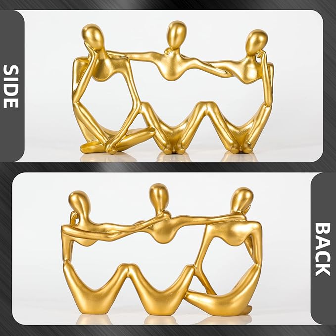 Thinker Statue Gold Decor Abstract Art Sculpture, Golden Resin Collectible Figurines for Home Living Room Office Shelf Decoration,Great Gifts Ideas (Conjoined Body-Gold)