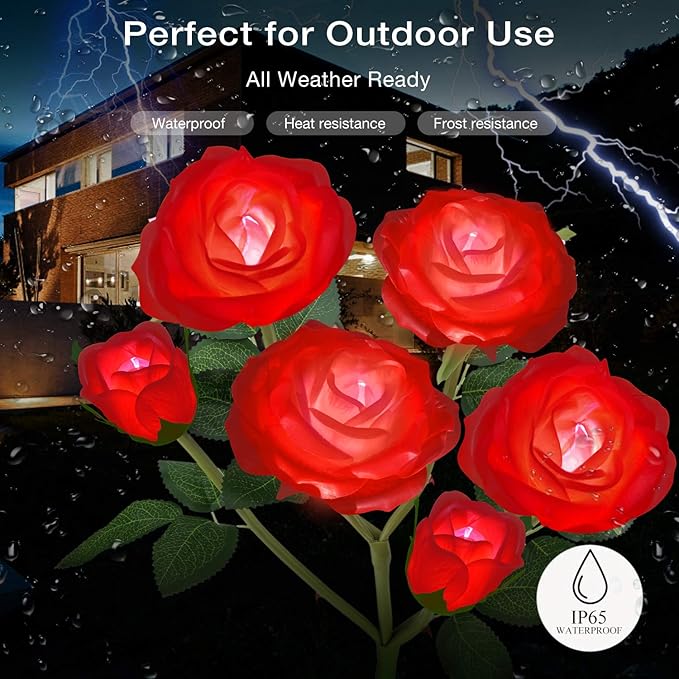 TYNLED Outdoor Solar Garden Stake Lights,Upgraded LED Solar Powered Light with 6 Rose Flowers, Waterproof Solar Decorative Lights for Patio Pathway Courtyard Garden Lawn