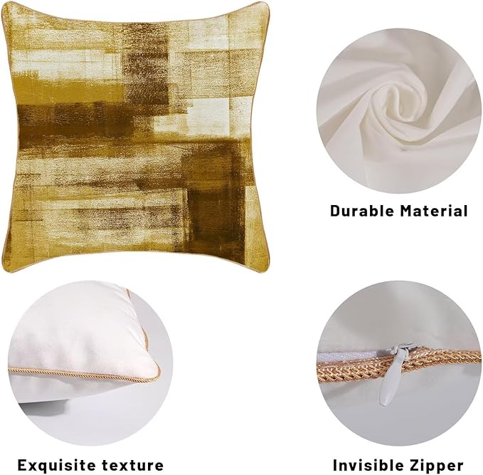 Yellow Brown Throw Pillow Covers 18x18 Set of 2, Abstract Art Decorative Throw Pillow Covers Modern Abstract Soft Polyester Pillowcase Outdoor Cushion Cover for Sofa Couch Farmhouse Room Bed