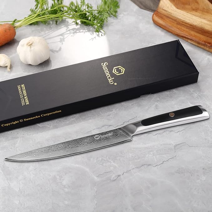 Sunnecko Damascus Kitchen Knife 8 Inch Carving Knife for Meat Slicing Knife Japanese VG10 Steel,Full Tang