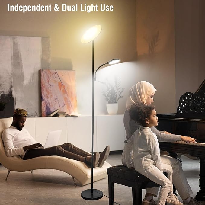 Floor Lamps for Living Room, 44W/4500LM Super Bright 2 in 1 LED Floor Lamp with Remote, Stepless Dimmable, 69" Tall Standing Floor Lamp with Bendable Reading Light for Bedroom Office