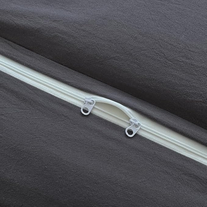 FACE TWO FACE Bedding Duvet Cover Set100% Washed Cotton Duvet Cover Linen Like Textured Breathable Durable Soft Comfy (Queen, Volcanic Black)