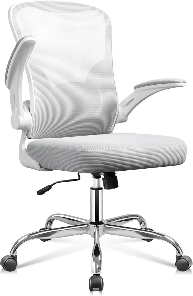 DEVAISE Office Chair Ergonomic Computer Desk Chair with Flip-up Armrests, Comfy Mesh with Adjustable Lumbar Support, White