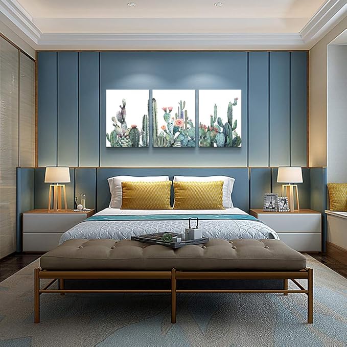 Canvas Wall Art For Bedroom Living Room Canvas Prints Artwork Bathroom Wall Decor Green Plants Succulent Cactus Flower Painting 20" X 28" 3 Pieces Modern Framed Ready To Hang Office Home Decorations