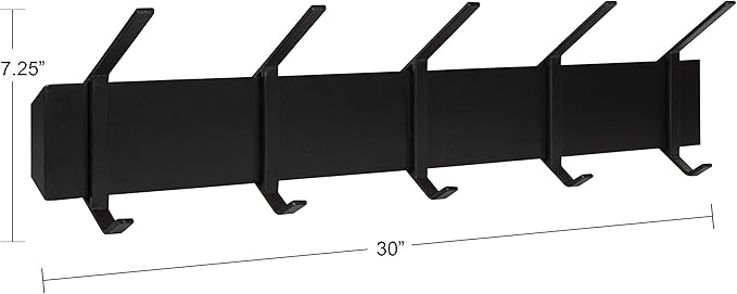 Kate and Laurel Rossmore Farmhouse 5-Hook Wall Hanging Coat Rack, Black, Modern Hanging Rack for Coats, Bags, Or Pots and Pans