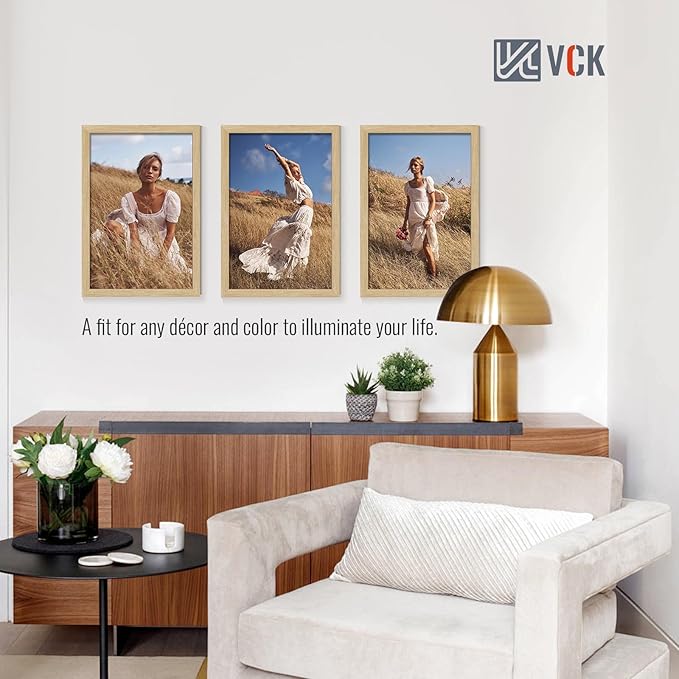 VCK 16x24 Poster Frame Set of 4 - Oak, Gallery-Quality Wood Picture Frames, 1.1-Inch Wide Border, Polished Plexiglass, Vertical or Horizontal Wall Display for Photo/Art/Prints, Natural Oak