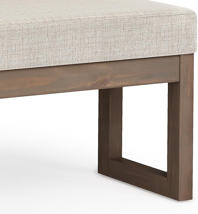 SIMPLIHOME Milltown 45 inch Wide Contemporary Rectangle Large Ottoman Bench in Platinum Tweed Look Fabric, Assembled, For the Living Room and Bedroom