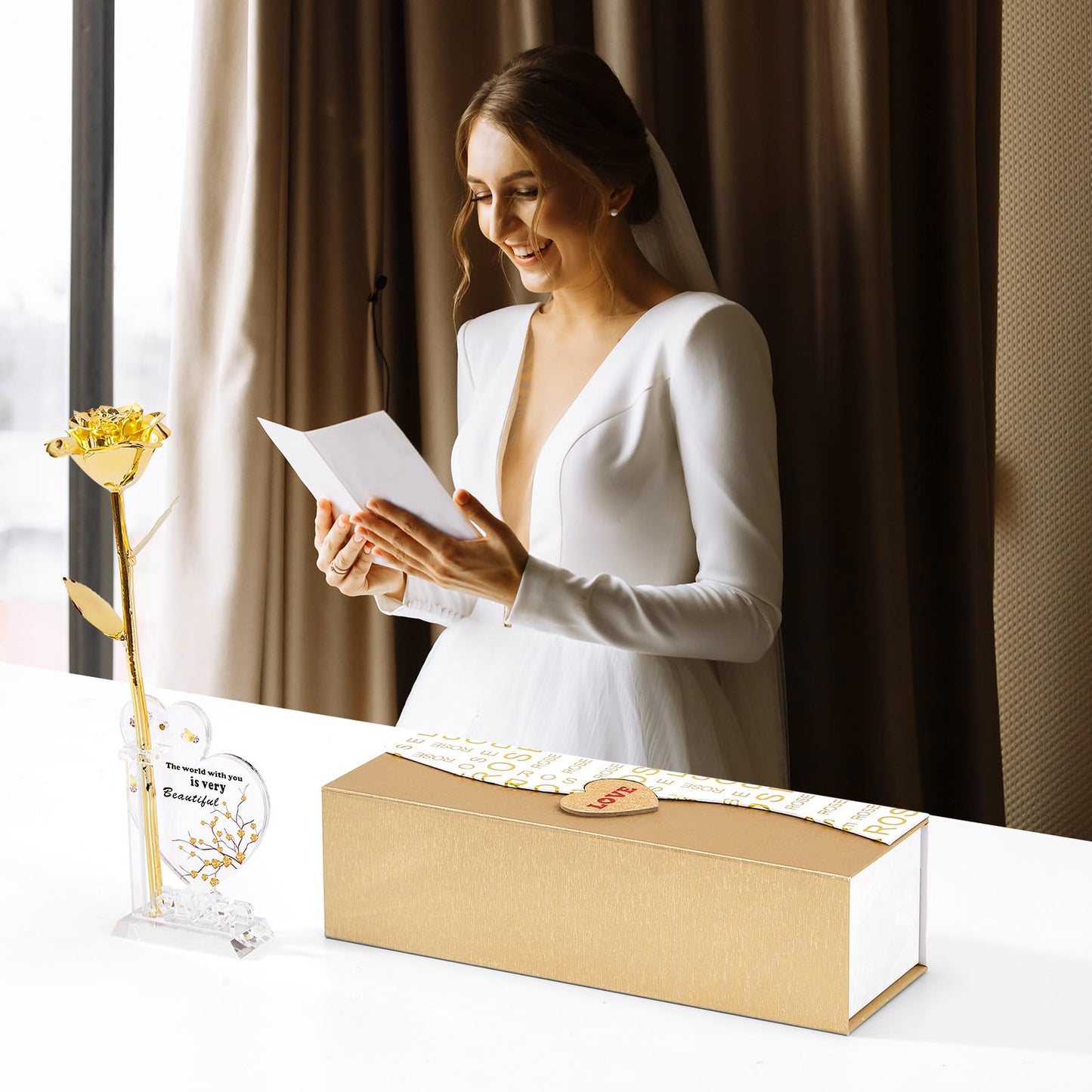 Mikasol Gold Dipped Real 24K Gold Rose, 1 Pack Infinity Flower Decor Hand Dipped in 24K Romantic Rose Gifts for Women in Her Wife Girlfriend Birthday Anniversary Valentines Mothers Day Christmas