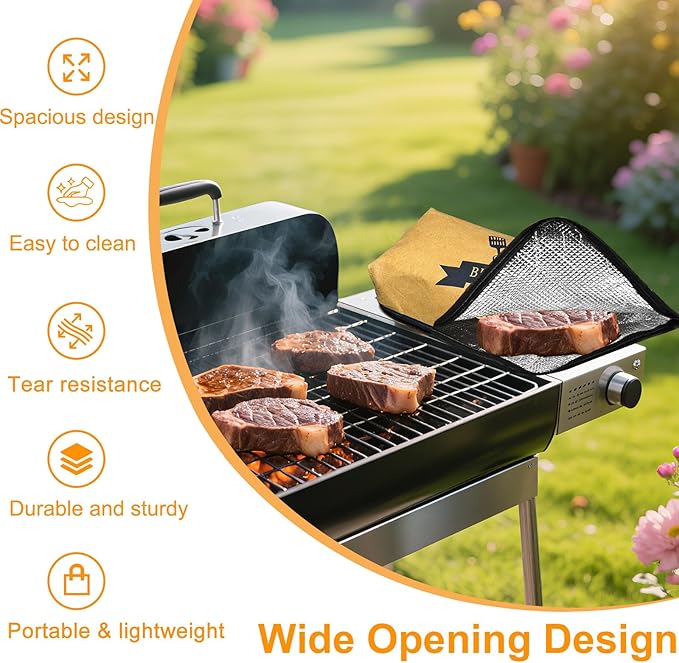 Thickened Insulation BBQ Blanket - Meat Resting Blanket, Locks in Juices, Wide Opening Design, Reusable for Large Brisket, Pork Shoulder, Turkey, Easy Clean, Portable - BBQTools,Gift Accessories