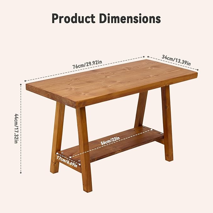 Warmiehomy Solid Wood Bench, 30” Rustic Farmhouse Entryway Bench for Living Room Dining Room Hallway Closet Room, Indoors & Outdoors Bench