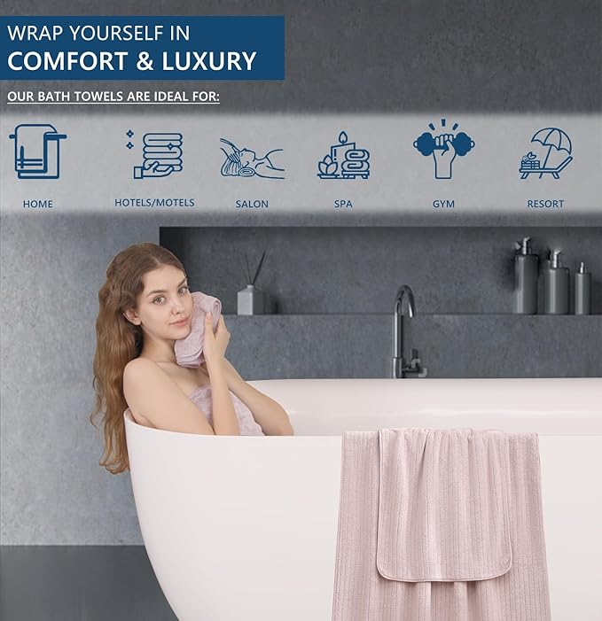 18 Piece Bath Towels Set,Soft Family Bathroom Towel Set with Hanging Loops-6 Bath Towels,6 Hand Towels,6 Washcloths,Highly Absorbent Quick Dry Shower Towel for Bathroom,Hotel,Spa-Blush Pink Towel Set