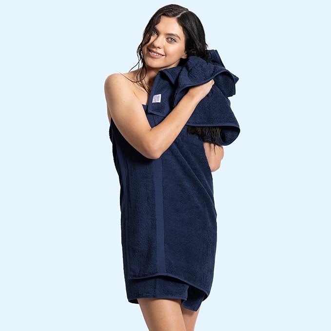 Chakir Turkish Linens 100% Cotton Premium Turkish Towels for Bathroom, 2 Large Bath Towels, 2 Hand Towels, 2 Washcloths (6-Piece Towel Set, Navy)