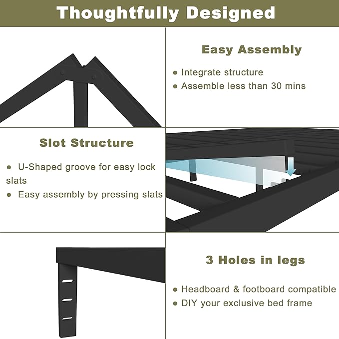 ITIMIDI 12 Inch King Size Bed Frame, Heavy Duty Mattress Foundation and DIY Headboard, Safety Design with Rounded Corner Legs, King Platform Bed Frame, No Box Spring Needed, Noise Free, Black