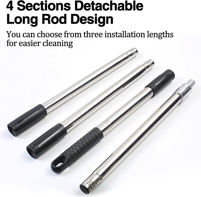 Stainless Steel Pizza Oven Brush, Grill Brush with 4 Sections Detachable Long Rod Design and Scraper, Brass Bristles Pizza Brush for Restaurants, Commercial Cleaning, Kitchens, BBQ Shelf