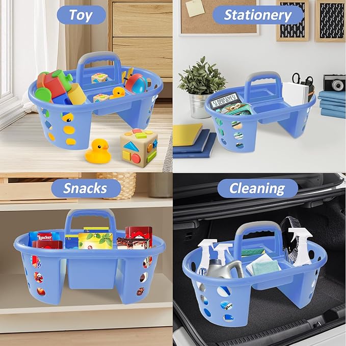 Large Shower Caddy Portable 2PC - Made in USA Plastic Jumbo Size Dorm Storage Candy Tote with Handle Shower Organizer for Bathroom, Pantry, Kitchen, College Dorm, Periwinkle