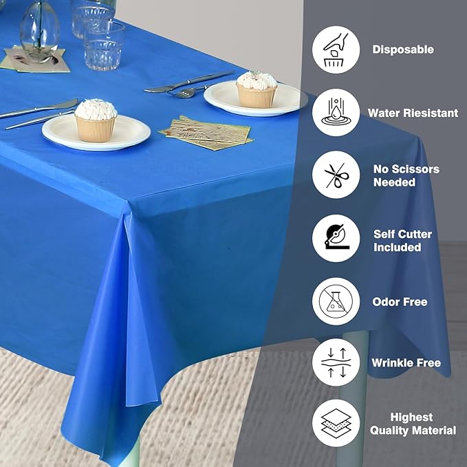Craft And Party, 54 in x 100 feet Plastic Table Cover Roll for Party, Banquet, Picnic, Kids Activities for Any Size and Shape Table (Royal Blue, 54" x 100ft)