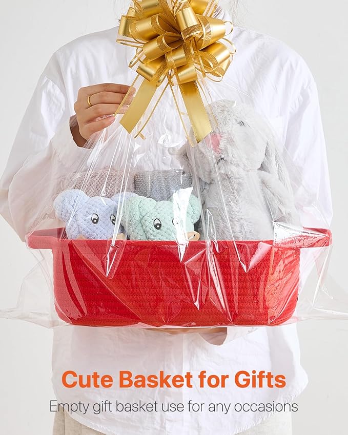 KALLAX Small Woven Basket, 12 x 8 x 4.5 Inches, Small Storage Baskets for Organizing, Gift Baskets Empty, Cute Rope Shelf Closet Storage Bins for Shelves, Dog Toy Basket, Red