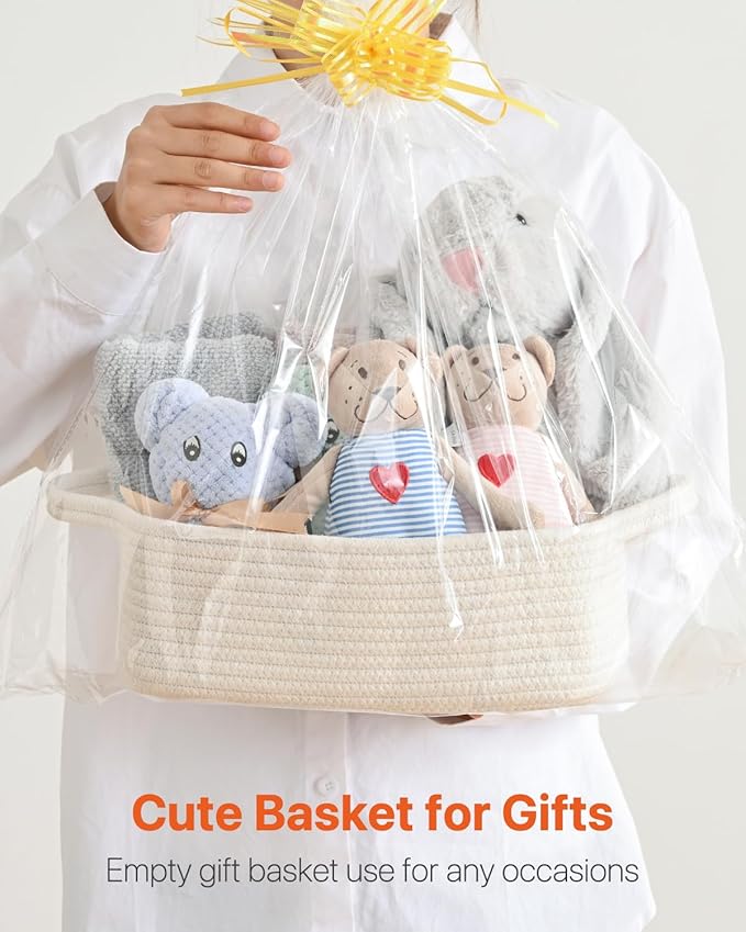 Small Woven Basket, 12 x 8 x 4.5 Inches, Small Storage Baskets for Organizing, Gift Baskets Empty, Cute Rope Shelf Closet Storage Bins for Shelves, Dog Toy Basket, Off White