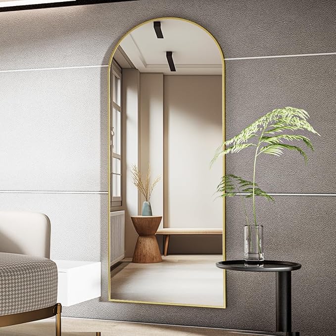Koonmi Full Length Mirror, 65"x24" Arched Gold Mirror Full Length, Standing Hanging or Leaning Full Body Mirror with Aluminum Alloy Frame for Living Room and Bedroom