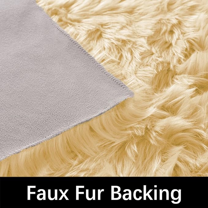 Latepis Yellow Rug for Bedroom 3x5 Area Bedside Rug Faux Sheepskin Fur Rugs for Living Room Décor Boho Rugs, Rectangle