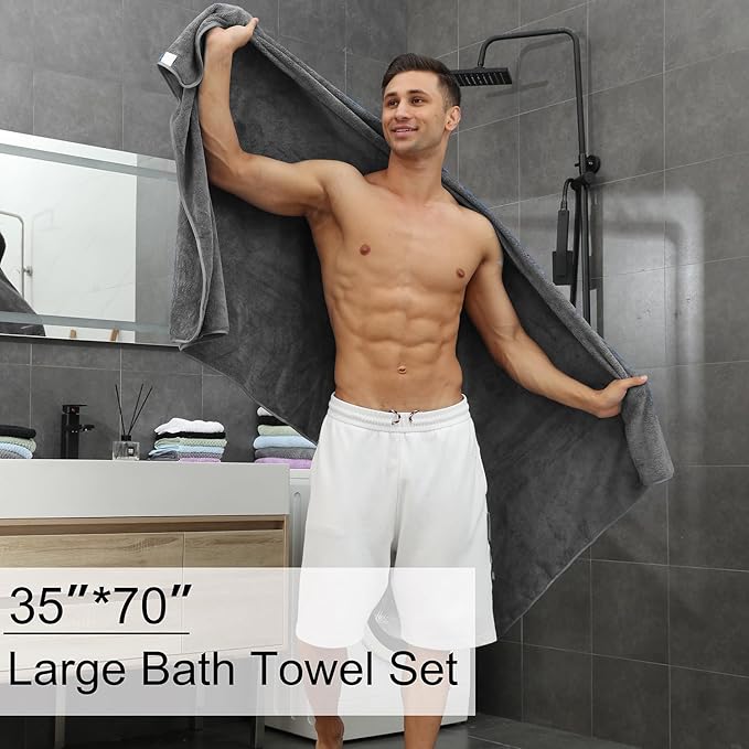 8-Piece Gray Bath Towels Set,2 Oversized Large Bath Towels Sheet,2 Hand Towels and 4 Washcloths - 600 GSM Soft Luxury Towel Set,Highly Absorbent Quick Dry Towel Collection for Bathroom,Hotel and Spa