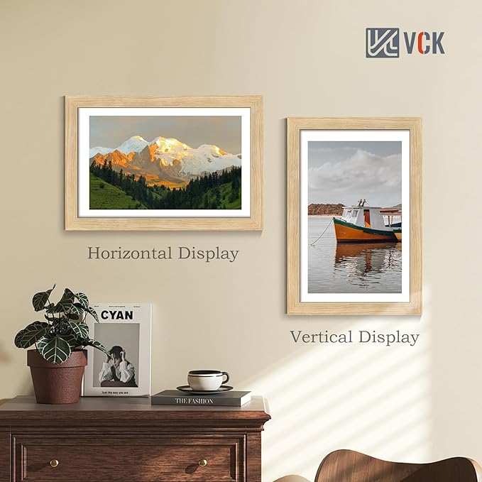 VCK 11x17 Picture Frame Set of 4 - Oak, Gallery-Quality Wood Poster Frames, 1.1-Inch Wide Border, Polished Plexiglass, Vertical or Horizontal Wall Display for Photo/Art/Prints, Natural Oak